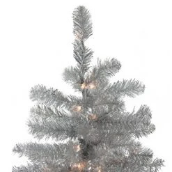 Northlight 6.5' Prelit Artificial Christmas Tree Silver Metallic Tinsel - Clear Lights