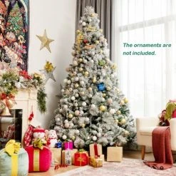 Costway 8ft Snow Flocked Christmas Tree Glitter Tips w/ Pine Cone & Red Berries -Christmas Trees Sales Store unnamed file 3764