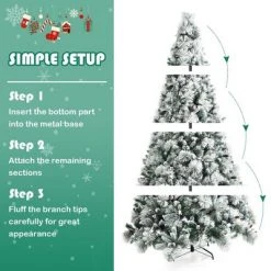Costway 8ft Snow Flocked Christmas Tree Glitter Tips w/ Pine Cone & Red Berries -Christmas Trees Sales Store unnamed file 3766