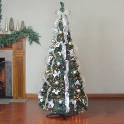 Northlight 6' Prelit Artificial Christmas Tree Silver and Gold Decorated Pop Up - Clear Lights