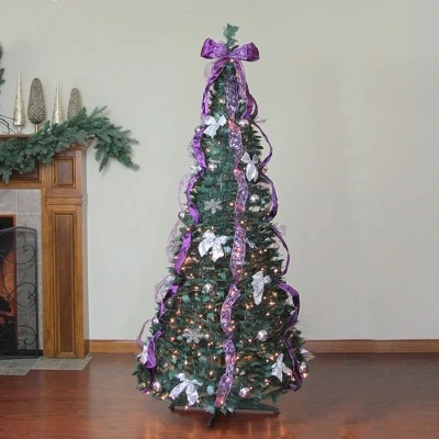 Northlight 6' Artificial Christmas Tree Prelit Purple and Silver Decorated Pop-Up - Clear Lights 1 Northlight 6' Artificial Christmas Tree Prelit Purple and Silver Decorated Pop-Up - Clear Lights