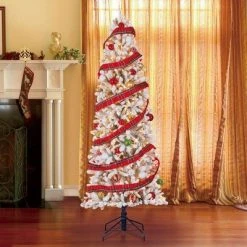 Home Heritage 7 Foot Frosted Alpine Quick Set Flocked Christmas Tree with Lights