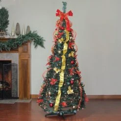 Northlight 6' Prelit Artificial Christmas Tree Red and Gold Decorated Pop Up - Clear Lights