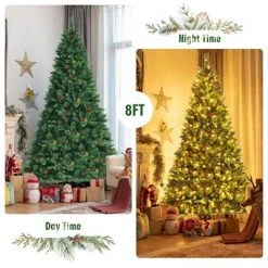 Costway 8ft Pre-lit Hinged Artificial Christmas Tree w/ Pine Cones & Red Berries -Christmas Trees Sales Store unnamed file 3944