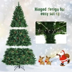 Costway 8ft Pre-lit Hinged Artificial Christmas Tree w/ Pine Cones & Red Berries -Christmas Trees Sales Store unnamed file 3945