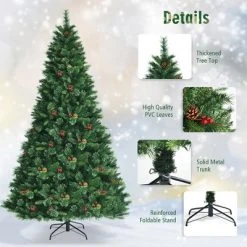 Costway 8ft Pre-lit Hinged Artificial Christmas Tree w/ Pine Cones & Red Berries -Christmas Trees Sales Store unnamed file 3946