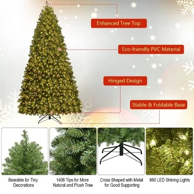 Costway Pre-Lit PVC Christmas Tree 8Ft Spruce Hinged 880 LED Lights 6 Costway Pre-Lit PVC Christmas Tree 8Ft Spruce Hinged 880 LED Lights - Image 6