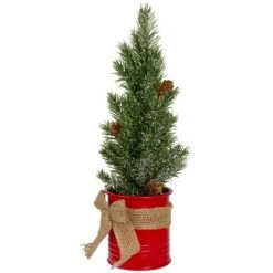 Northlight 11.75" Frosted Upswept Mini Pine Christmas Tree in Red Tin Pot - Unlit -Christmas Trees Sales Store unnamed file 3979