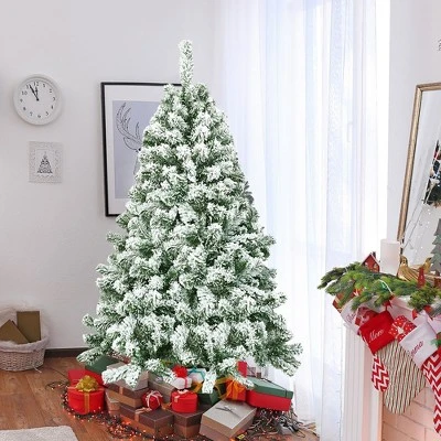 Costway 4.5FT Snow Flocked Artificial Christmas Tree Hinged w/400 Tips and Foldable Base 1 Costway 4.5FT Snow Flocked Artificial Christmas Tree Hinged w/400 Tips and Foldable Base