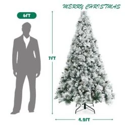 Costway 7ft Snow Flocked Christmas Tree Glitter Tips w/ Pine Cone & Red Berries 11 Costway 7ft Snow Flocked Christmas Tree Glitter Tips w/ Pine Cone & Red Berries -Christmas Trees Sales Store unnamed file 4057