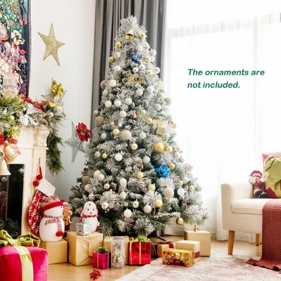 Costway 7ft Snow Flocked Christmas Tree Glitter Tips w/ Pine Cone & Red Berries 4 Costway 7ft Snow Flocked Christmas Tree Glitter Tips w/ Pine Cone & Red Berries - Image 4