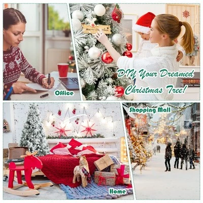 Costway 7ft Snow Flocked Christmas Tree Glitter Tips w/ Pine Cone & Red Berries 5 Costway 7ft Snow Flocked Christmas Tree Glitter Tips w/ Pine Cone & Red Berries - Image 5