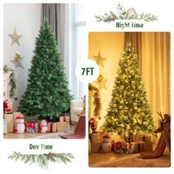 Costway 7ft Pre-lit Hinged Artificial Christmas Tree w/ Pine Cones & Red Berries -Christmas Trees Sales Store unnamed file 4075