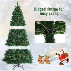 Costway 7ft Pre-lit Hinged Artificial Christmas Tree w/ Pine Cones & Red Berries -Christmas Trees Sales Store unnamed file 4076
