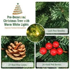 Costway 7ft Pre-lit Hinged Artificial Christmas Tree w/ Pine Cones & Red Berries -Christmas Trees Sales Store unnamed file 4078