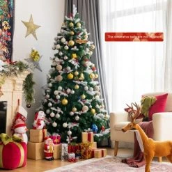 Costway 7ft Unlit Snowy Hinged Christmas Tree w/ 1180 Mixed Tips & Red Berries