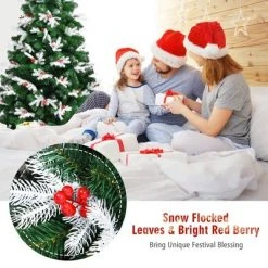 Costway 7ft Unlit Snowy Hinged Christmas Tree w/ 1180 Mixed Tips & Red Berries -Christmas Trees Sales Store unnamed file 4100