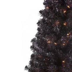 Northlight 4' Pre-Lit Slim Black Artificial Tinsel Christmas Tree- Clear Lights