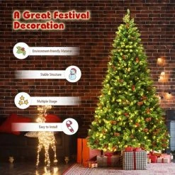 Costway 4.5Ft6.5Ft7.5Ft Pre-lit Hinged Christmas Tree w/ Pine Cones Red Berries and 300450450 LED Lights -Christmas Trees Sales Store unnamed file 4139
