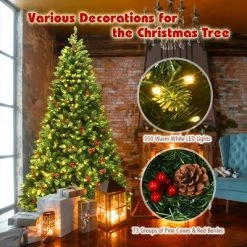 Costway 4.5Ft6.5Ft7.5Ft Pre-lit Hinged Christmas Tree w/ Pine Cones Red Berries and 300450450 LED Lights -Christmas Trees Sales Store unnamed file 4140