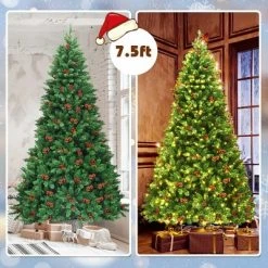 Costway 4.5Ft6.5Ft7.5Ft Pre-lit Hinged Christmas Tree w/ Pine Cones Red Berries and 300450450 LED Lights -Christmas Trees Sales Store unnamed file 4142