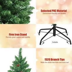 Costway 4.5Ft6.5Ft7.5Ft Pre-lit Hinged Christmas Tree w/ Pine Cones Red Berries and 300450450 LED Lights -Christmas Trees Sales Store unnamed file 4143