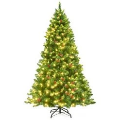 Costway 4.5Ft6.5Ft7.5Ft Pre-lit Hinged Christmas Tree w/ Pine Cones Red Berries and 300450450 LED Lights -Christmas Trees Sales Store unnamed file 4145