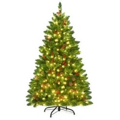 Costway 4.5Ft6.5Ft7.5Ft Pre-lit Hinged Christmas Tree w/ Pine Cones Red Berries and 300450450 LED Lights -Christmas Trees Sales Store unnamed file 4146
