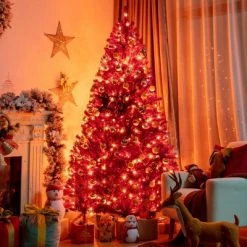Costway 7ft Pre-lit Purple Halloween Christmas Tree w/ Orange Lights Pumpkin Decorations