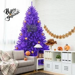 Costway 7ft Pre-lit Purple Halloween Christmas Tree w/ Orange Lights Pumpkin Decorations -Christmas Trees Sales Store unnamed file 4155