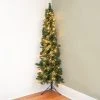 Home Heritage Artificial Pine Corner Christmas Tree Prelit with Warm White LED Lights, PVC Foliage, Metal Stand, Green