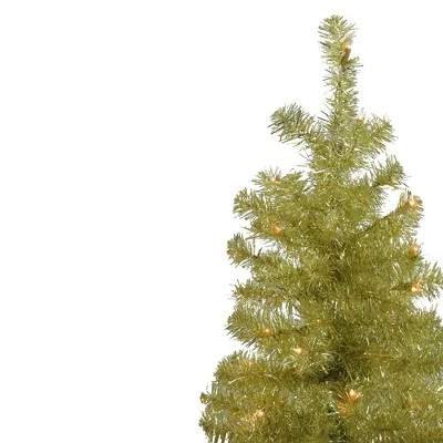 Northlight 4' Pre-Lit Gold Iridescent Tinsel Slim Artificial Christmas Tree - Clear Lights 1 Northlight 4' Pre-Lit Gold Iridescent Tinsel Slim Artificial Christmas Tree - Clear Lights