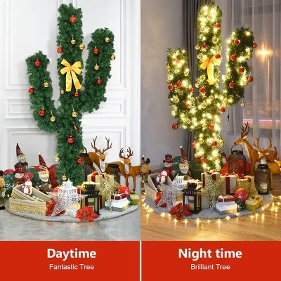 Costway 7Ft Pre-Lit Cactus Christmas Tree LED Lights Ball Ornaments 5 Costway 7Ft Pre-Lit Cactus Christmas Tree LED Lights Ball Ornaments - Image 5
