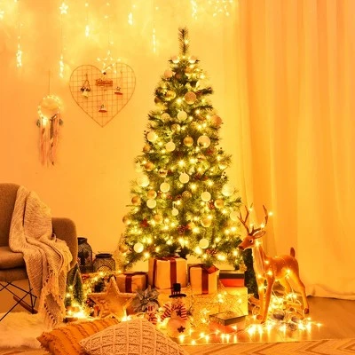 Costway 6Ft Pre-lit Hinged PE Artificial Christmas Tree w/ 250 LED Lights & Pine Cones 2 Costway 6Ft Pre-lit Hinged PE Artificial Christmas Tree w/ 250 LED Lights & Pine Cones - Image 2