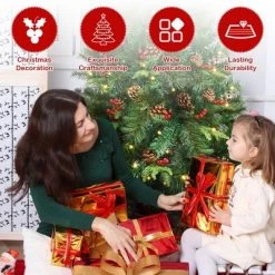 Costway 6Ft Pre-lit Hinged PE Artificial Christmas Tree w/ 250 LED Lights & Pine Cones 13 Costway 6Ft Pre-lit Hinged PE Artificial Christmas Tree w/ 250 LED Lights & Pine Cones -Christmas Trees Sales Store unnamed file 4246