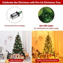 Costway 6Ft Pre-lit Hinged PE Artificial Christmas Tree w/ 250 LED Lights & Pine Cones 14 Costway 6Ft Pre-lit Hinged PE Artificial Christmas Tree w/ 250 LED Lights & Pine Cones -Christmas Trees Sales Store unnamed file 4247