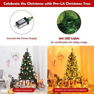 Costway 6Ft Pre-lit Hinged PE Artificial Christmas Tree w/ 250 LED Lights & Pine Cones 6 Costway 6Ft Pre-lit Hinged PE Artificial Christmas Tree w/ 250 LED Lights & Pine Cones - Image 6
