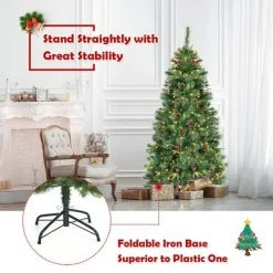 Costway 6Ft Pre-lit Hinged PE Artificial Christmas Tree w/ 250 LED Lights & Pine Cones 15 Costway 6Ft Pre-lit Hinged PE Artificial Christmas Tree w/ 250 LED Lights & Pine Cones -Christmas Trees Sales Store unnamed file 4248