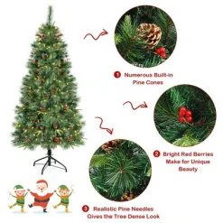 Costway 6Ft Pre-lit Hinged PE Artificial Christmas Tree w/ 250 LED Lights & Pine Cones 16 Costway 6Ft Pre-lit Hinged PE Artificial Christmas Tree w/ 250 LED Lights & Pine Cones -Christmas Trees Sales Store unnamed file 4249
