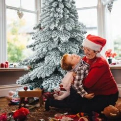 Costway 7.5 ft Snow Flocked Artificial Christmas Tree Hinged Alaskan Pine Tree Holiday -Christmas Trees Sales Store unnamed file 4258