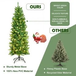 Costway 6Ft Pre-lit Artificial Pencil Christmas Tree Hinged Fir PVC Tree /250 LED Lights -Christmas Trees Sales Store unnamed file 4271