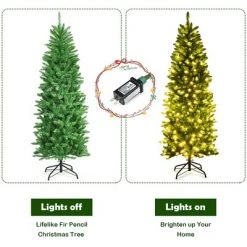 Costway 6Ft Pre-lit Artificial Pencil Christmas Tree Hinged Fir PVC Tree /250 LED Lights -Christmas Trees Sales Store unnamed file 4272