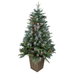Northlight 4' Pre-Lit Frosted Mixed Berry Pine Artificial Christmas Tree in Pot - Clear Lights
