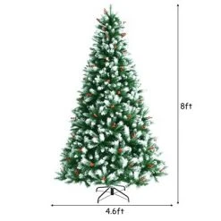 Costway 8ft Unlit Hinged Artificial Christmas Tree w/ Snow Flocked Tips and Red Berries -Christmas Trees Sales Store unnamed file 4284