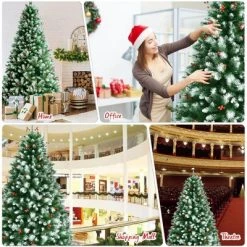 Costway 8ft Unlit Hinged Artificial Christmas Tree w/ Snow Flocked Tips and Red Berries -Christmas Trees Sales Store unnamed file 4286