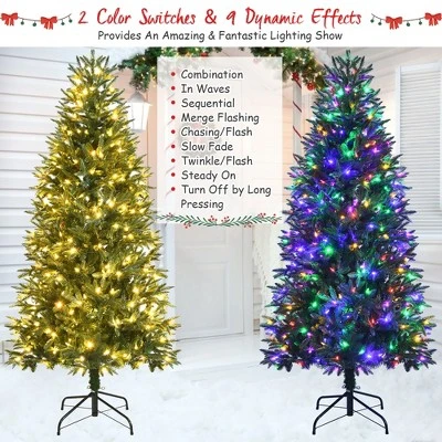 Costway 6ft Pre-lit Hinged Christmas Tree w/ 350 LED Lights & 9 Dynamic Effects 8 Costway 6ft Pre-lit Hinged Christmas Tree w/ 350 LED Lights & 9 Dynamic Effects - Image 8