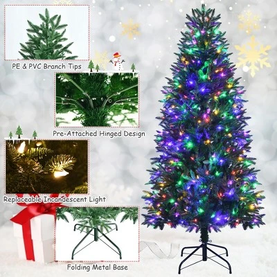 Costway 6ft Pre-lit Hinged Christmas Tree w/ 350 LED Lights & 9 Dynamic Effects 9 Costway 6ft Pre-lit Hinged Christmas Tree w/ 350 LED Lights & 9 Dynamic Effects - Image 9