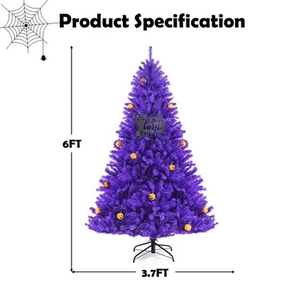 Costway 6ft Pre-lit Purple Halloween Christmas Tree w/ Orange Lights Pumpkin Decorations 3 Costway 6ft Pre-lit Purple Halloween Christmas Tree w/ Orange Lights Pumpkin Decorations - Image 3
