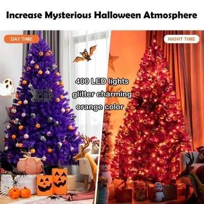 Costway 6ft Pre-lit Purple Halloween Christmas Tree w/ Orange Lights Pumpkin Decorations 5 Costway 6ft Pre-lit Purple Halloween Christmas Tree w/ Orange Lights Pumpkin Decorations - Image 5