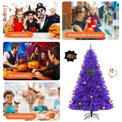 Costway 6ft Pre-lit Purple Halloween Christmas Tree w/ Orange Lights Pumpkin Decorations 6 Costway 6ft Pre-lit Purple Halloween Christmas Tree w/ Orange Lights Pumpkin Decorations - Image 6